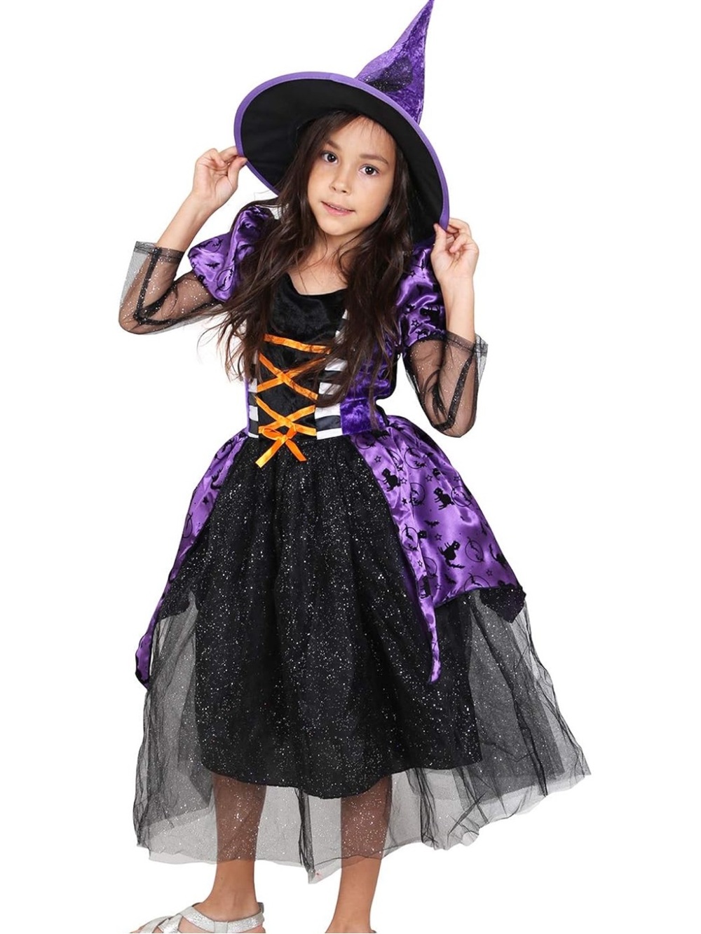 Girls Purple & Black Witch Costume with Hat